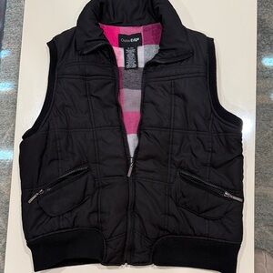 Outer Edge Black Quilted Vest with Pink Plaid Lining